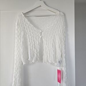 White Textured Long Sleeve Top
